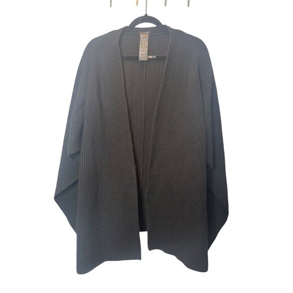 AllSaints Traveling Rib Knit Ruana | One Size | Black Oversized Shawl Cape - Picture 3 of 3